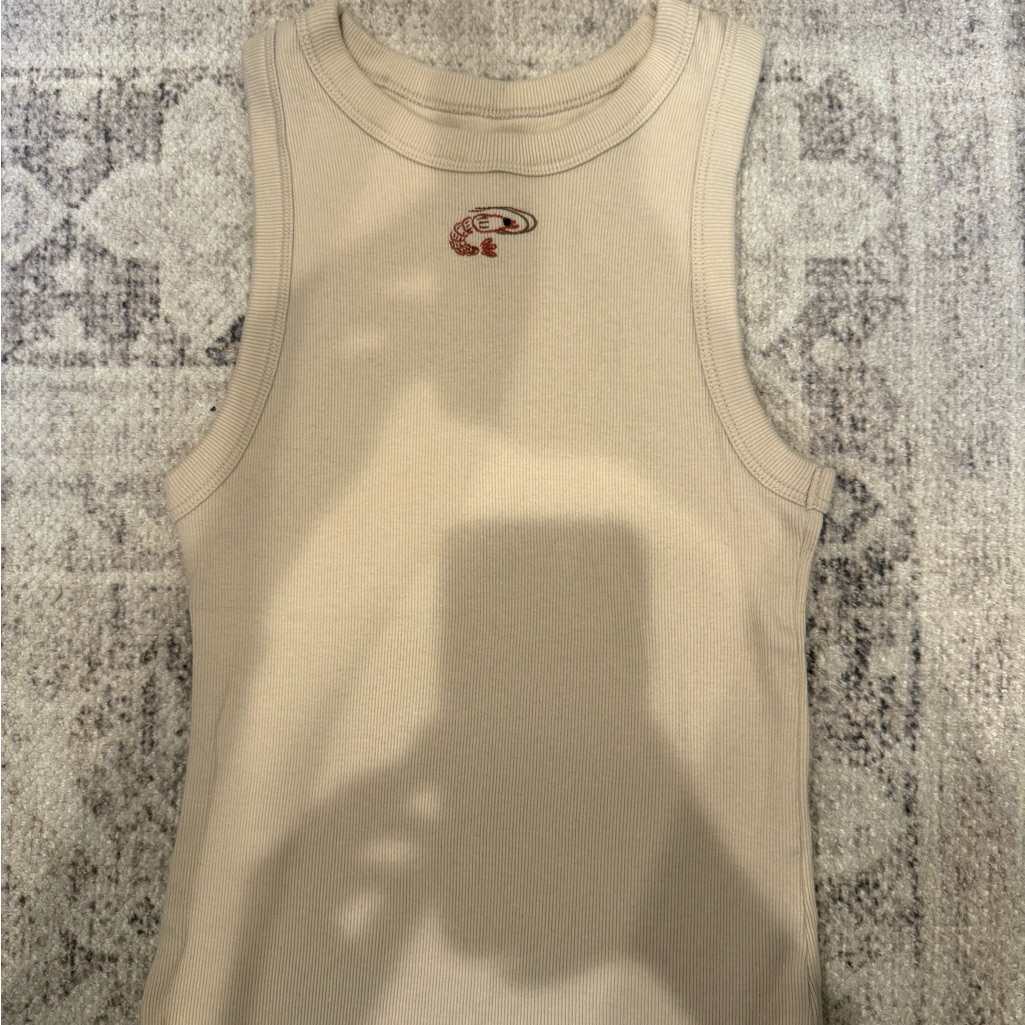 Beige Ribbed Tank With Small Embroidered Logo Beige Ribbed Tank With Small Embroidered Logo